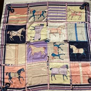 Multicolor Horse Scarf Square Pastel Equestrian Polyester NWOT D29(e)